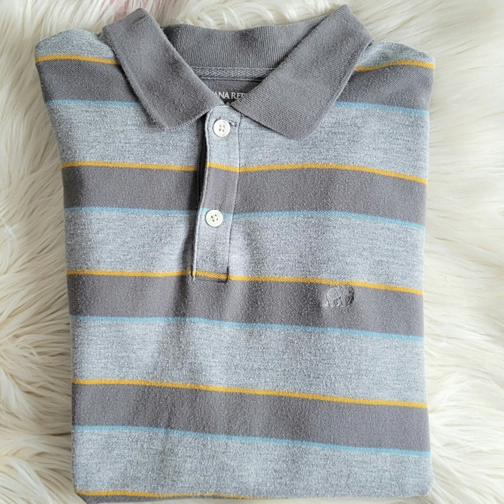 Banana Republic Gray Striped Cotton Short Sleeve Polo Shirt Men's large - Picture 1 of 5